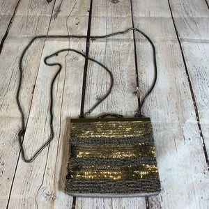 Loft Sequins Purse Gold Silver Shoulder Chain or Clutch Small